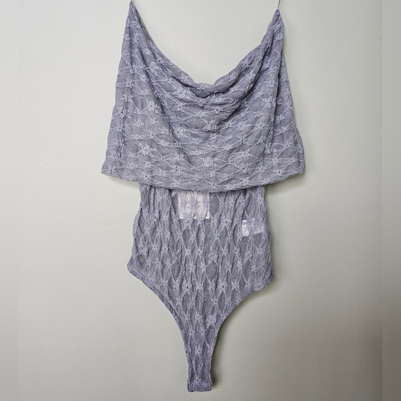 Zara Women's Off The Shoulder Lace Bodysuit | Bluish Gray | SMALL - Picture 7 of 12